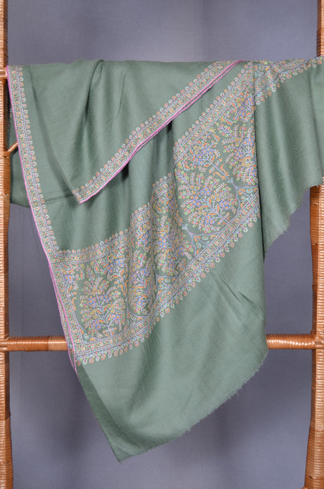 Green Border Embroidery Cashmere Pashmina Shawl