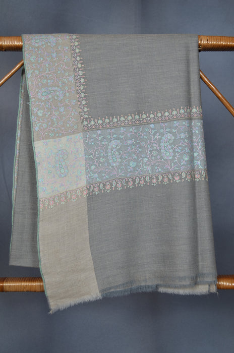Grey Border Embroidery Cashmere Pashmina Shawl