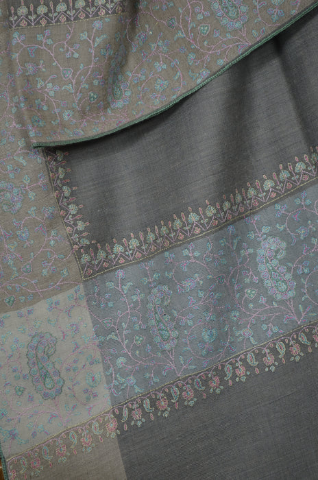 Grey Border Embroidery Cashmere Pashmina Shawl