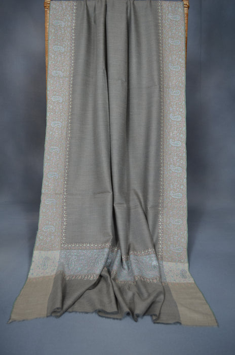 Grey Border Embroidery Cashmere Pashmina Shawl