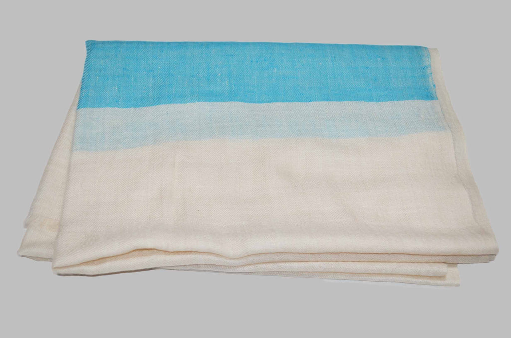 Classic Ivory With Turquoise Border Handwoven Cashmere Pashmina Scarf
