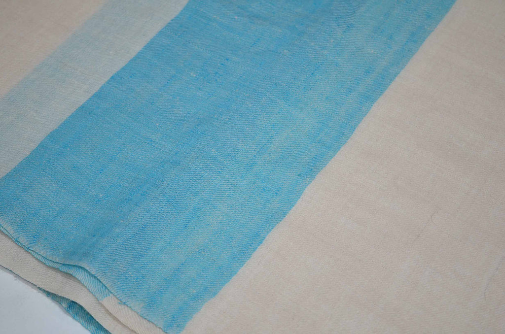 Classic Ivory With Turquoise Border Handwoven Cashmere Pashmina Scarf