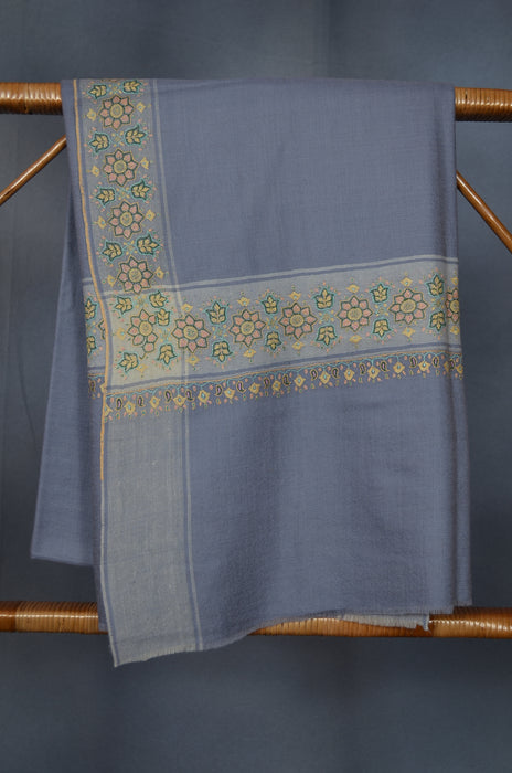 Slate Grey Border Embroidery Cashmere Pashmina Shawl