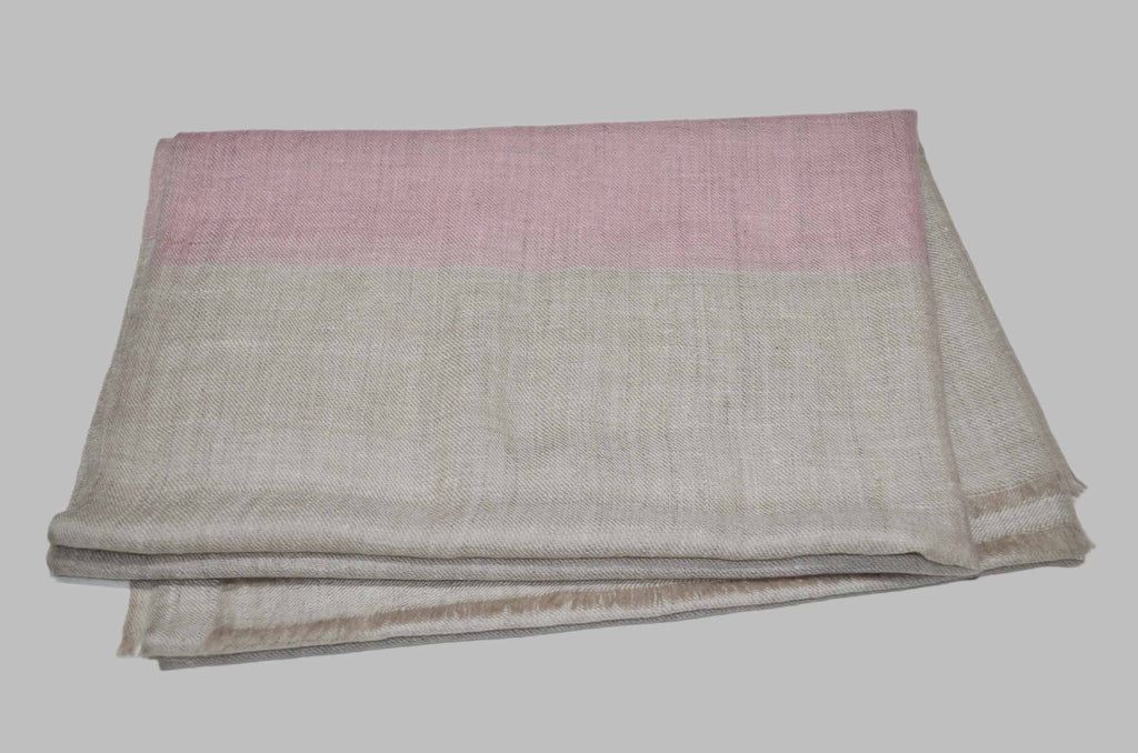 Classic Natural With Pink Border Handwoven Cashmere Pashmina Scarf