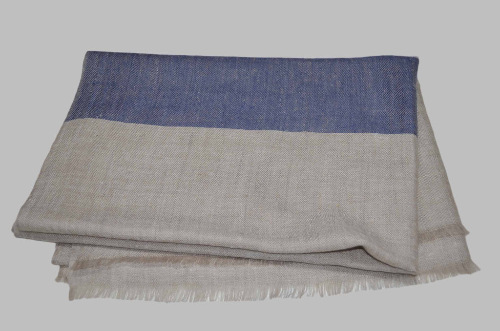 Classic Natural With Blue Border Handwoven Cashmere Pashmina Scarf
