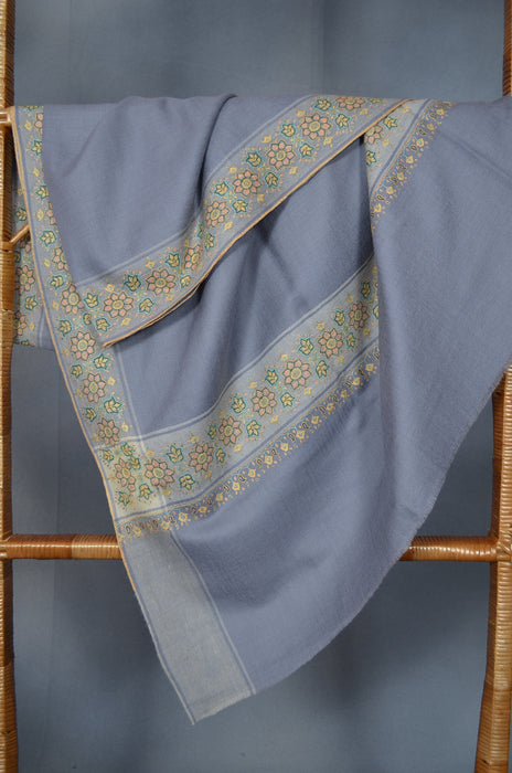 Slate Grey Border Embroidery Cashmere Pashmina Shawl