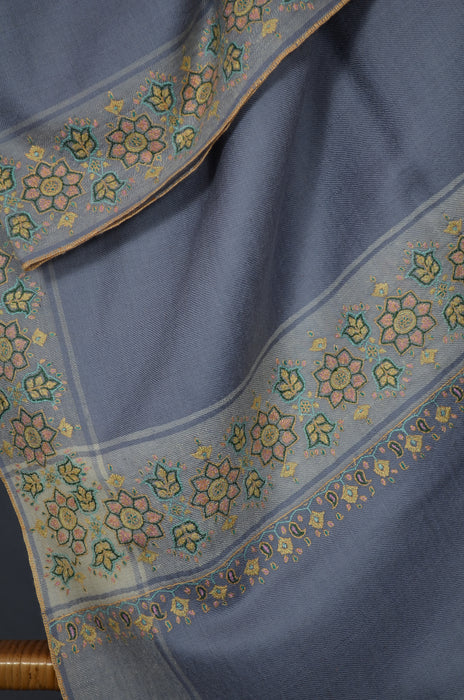 Slate Grey Border Embroidery Cashmere Pashmina Shawl