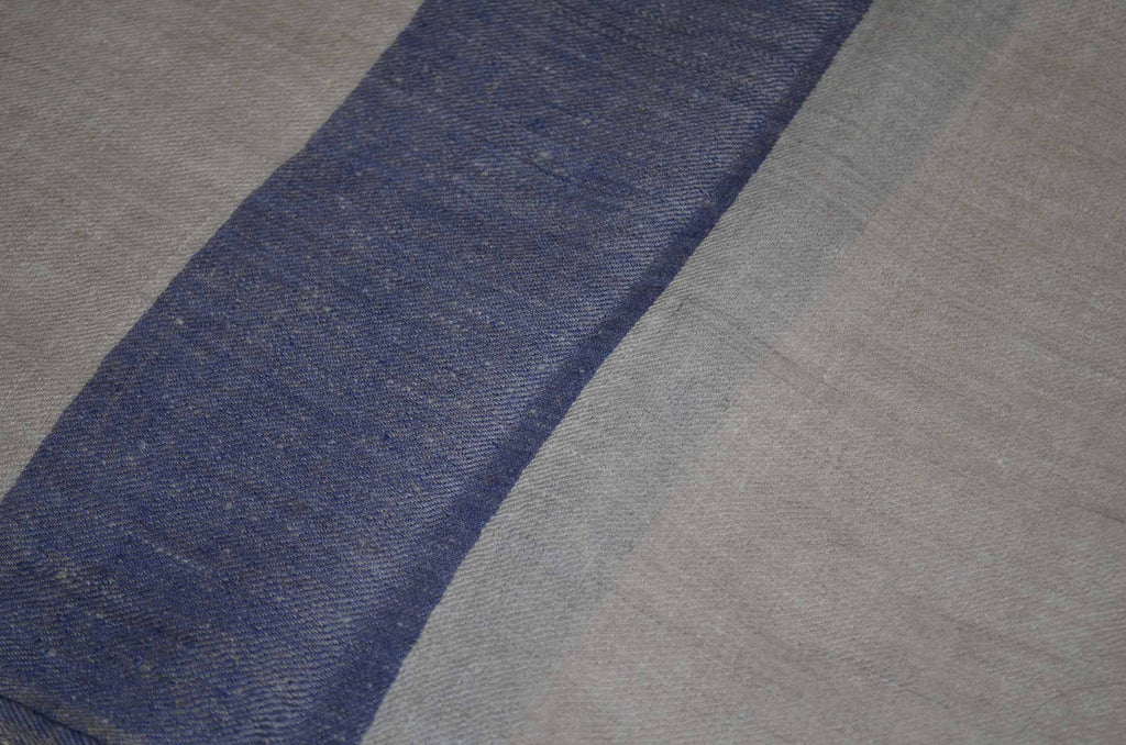 Classic Natural With Blue Border Handwoven Cashmere Pashmina Scarf