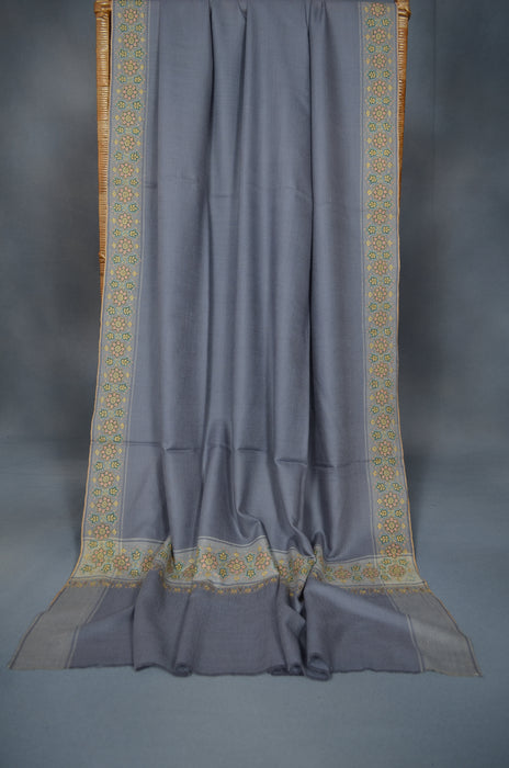 Slate Grey Border Embroidery Cashmere Pashmina Shawl
