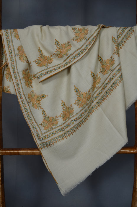 Ivory Border Embroidery Cashmere Pashmina Shawl