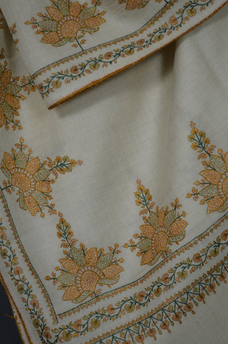 Ivory Border Embroidery Cashmere Pashmina Shawl