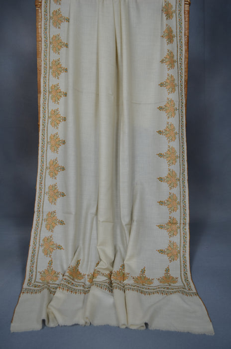 Ivory Border Embroidery Cashmere Pashmina Shawl