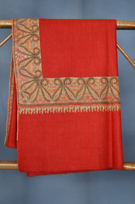 Red Border Embroidery Cashmere Pashmina Shawl