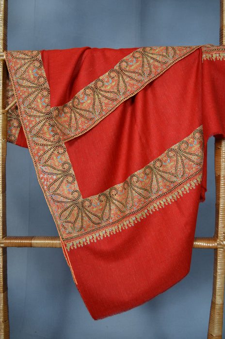 Red Border Embroidery Cashmere Pashmina Shawl