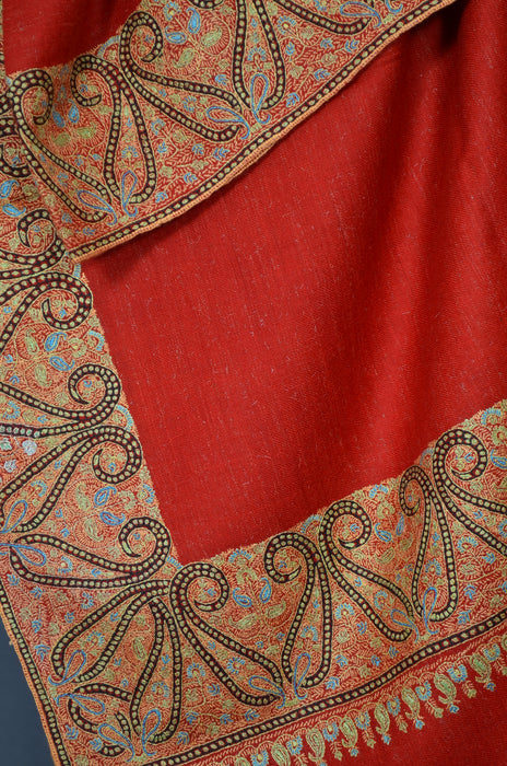 Red Border Embroidery Cashmere Pashmina Shawl