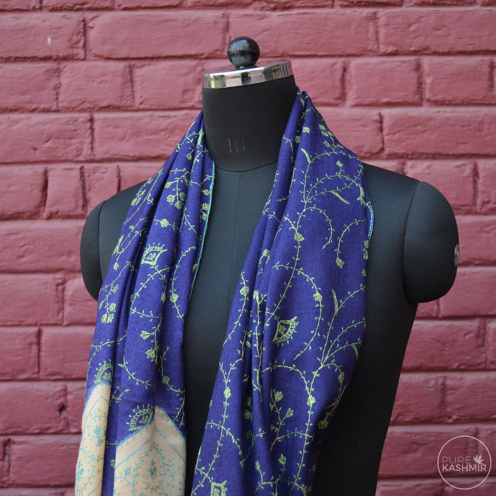Triple Dyed Kashmir Jali Embroidery Wool Scarf