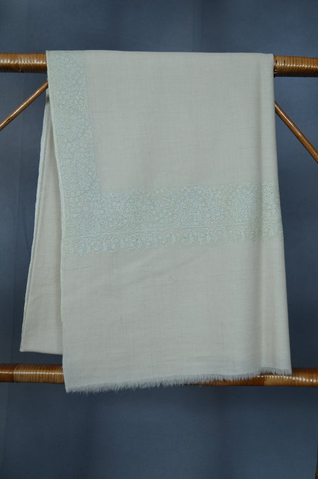 Ivory Border Embroidery Cashmere Pashmina Shawl