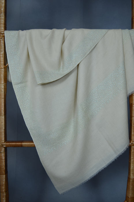 Ivory Border Embroidery Cashmere Pashmina Shawl