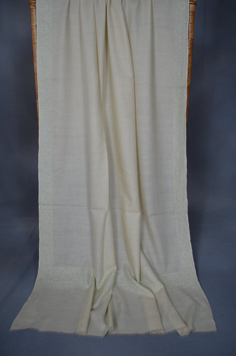 Ivory Border Embroidery Cashmere Pashmina Shawl