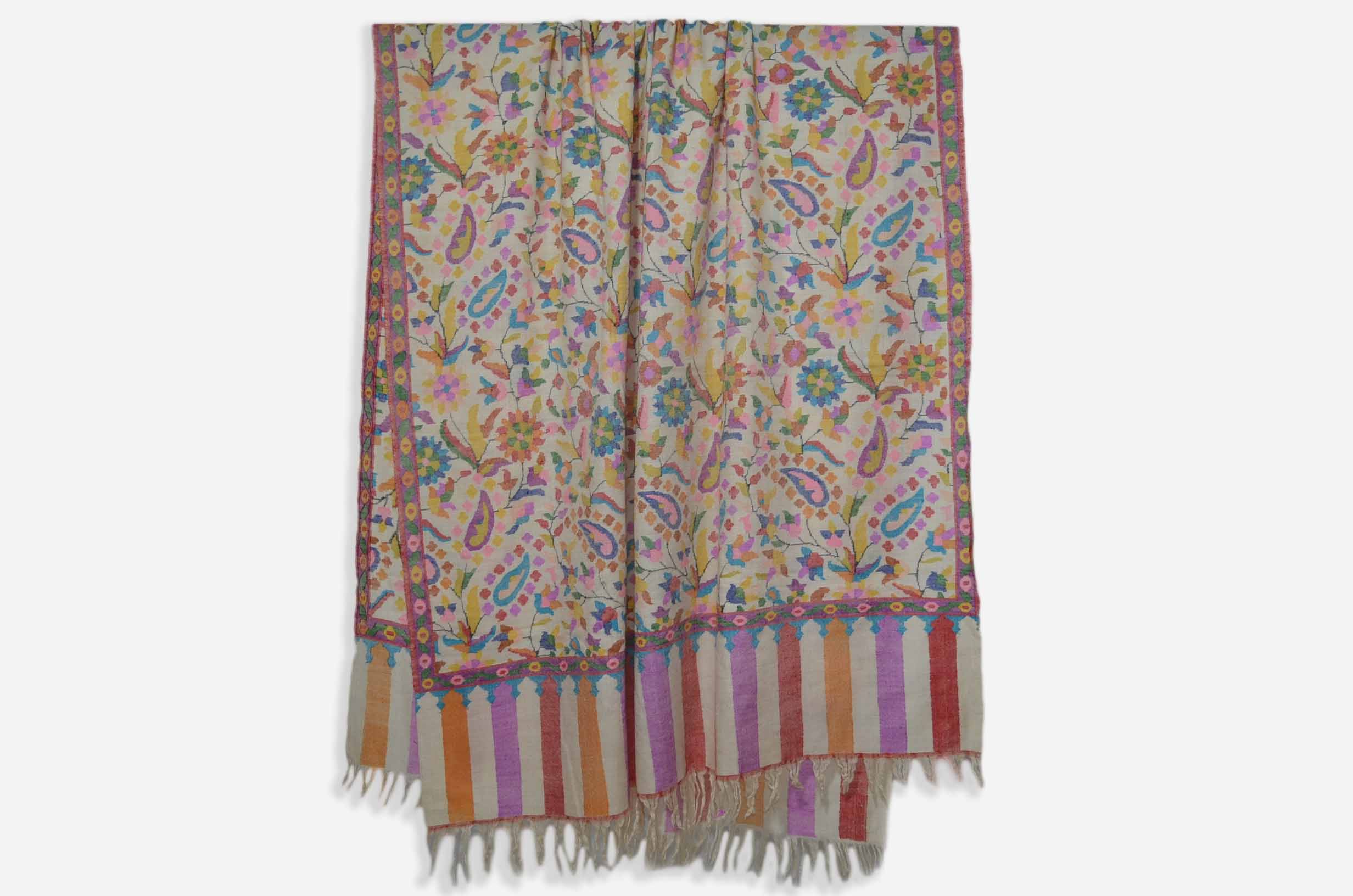 Shop Ivory Kani Jamawar Cashmere Pashmina Shawl | Pure Kashmir