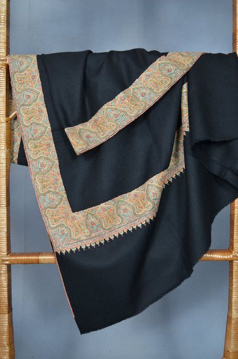 Black Border Embroidery Cashmere Pashmina Shawl