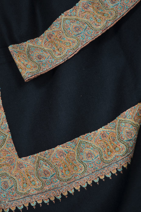 Black Border Embroidery Cashmere Pashmina Shawl
