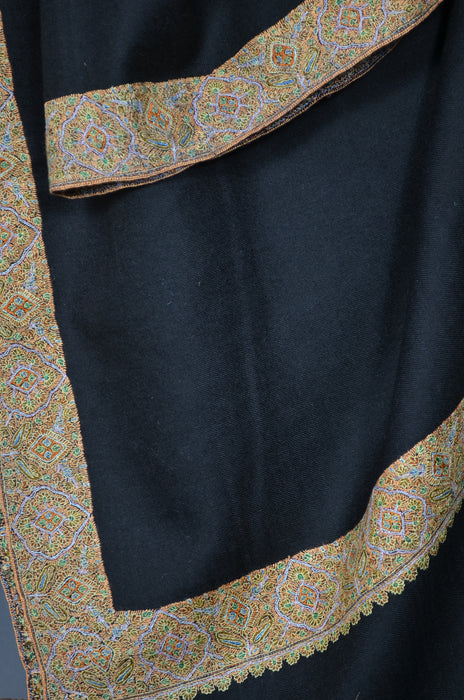 Black Border Embroidery Cashmere Pashmina Shawl