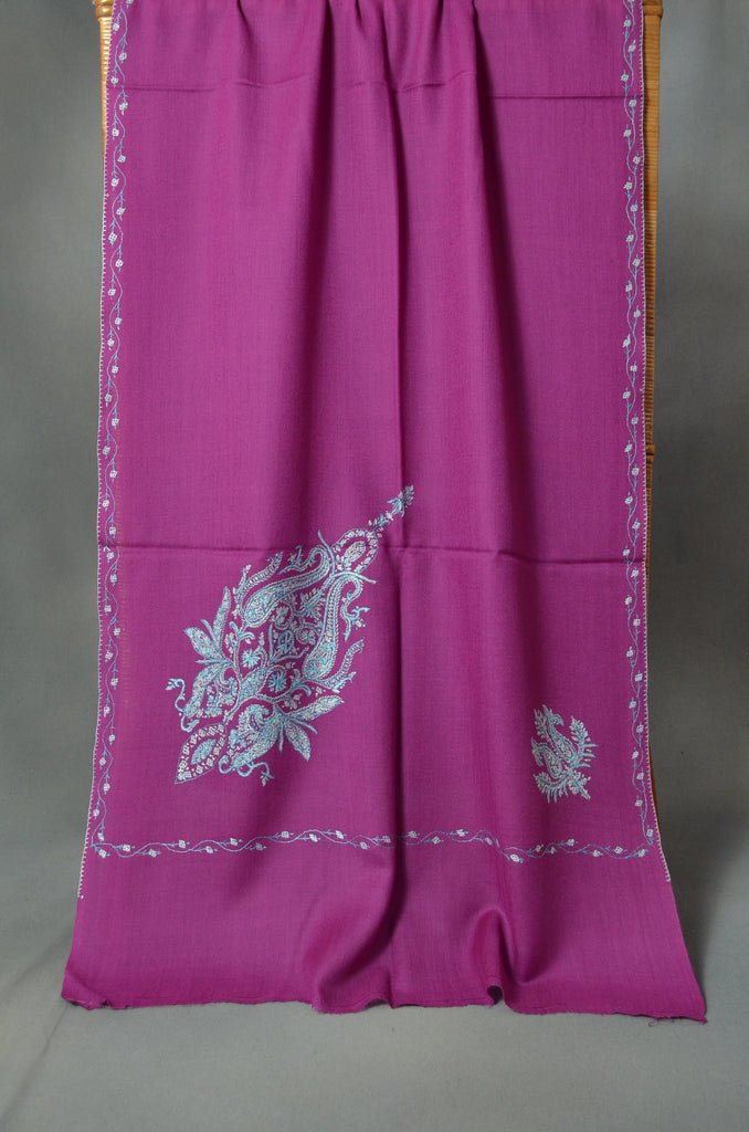 Magenta Cone Motif Merino Sozni Hand Embroidery Scarf