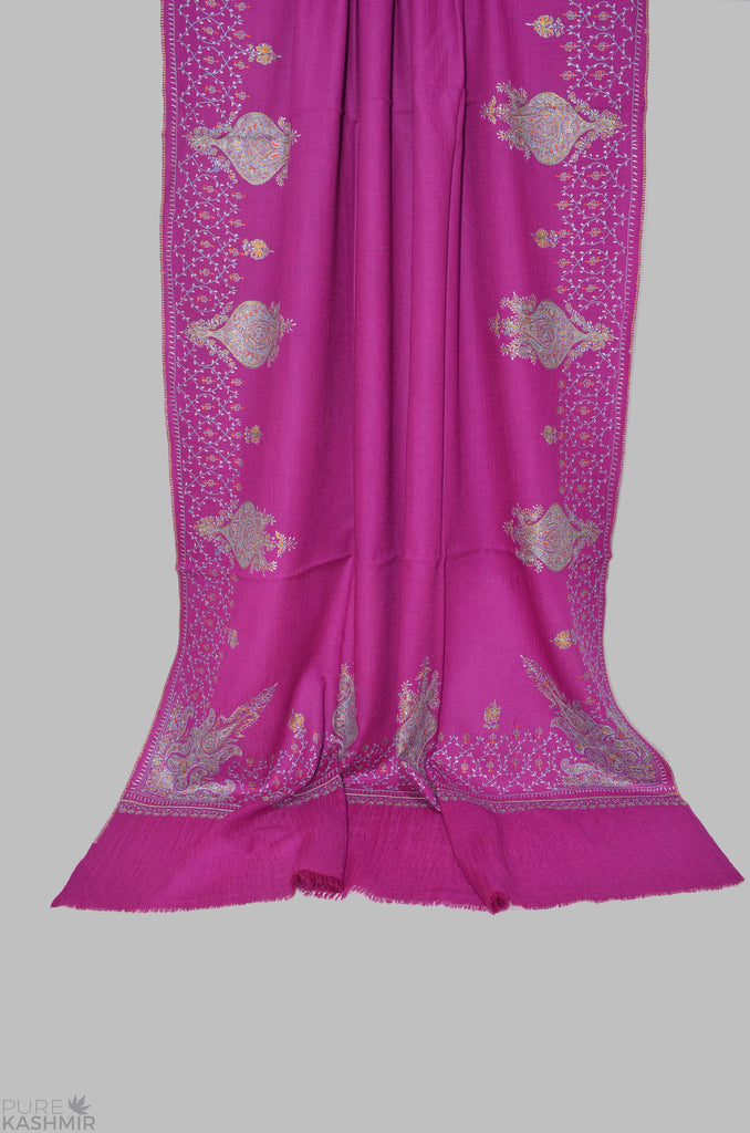 Purple Designer Merino Sozni Hand Embroidery Shawl