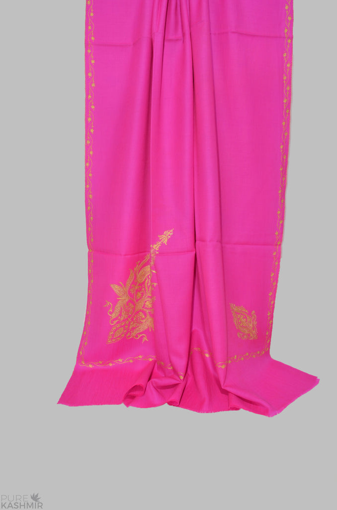 Hot Pink Cone Motif Merino Sozni Hand Embroidery Shawl