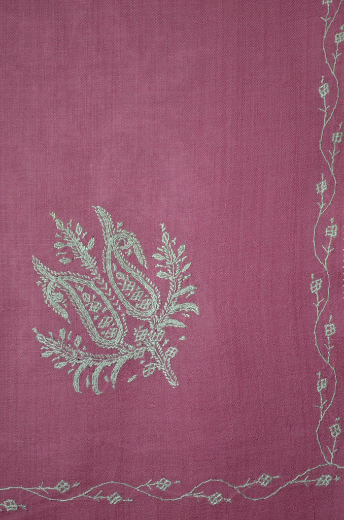 Baby Pink Cone Motif Merino Sozni Hand Embroidery Scarf