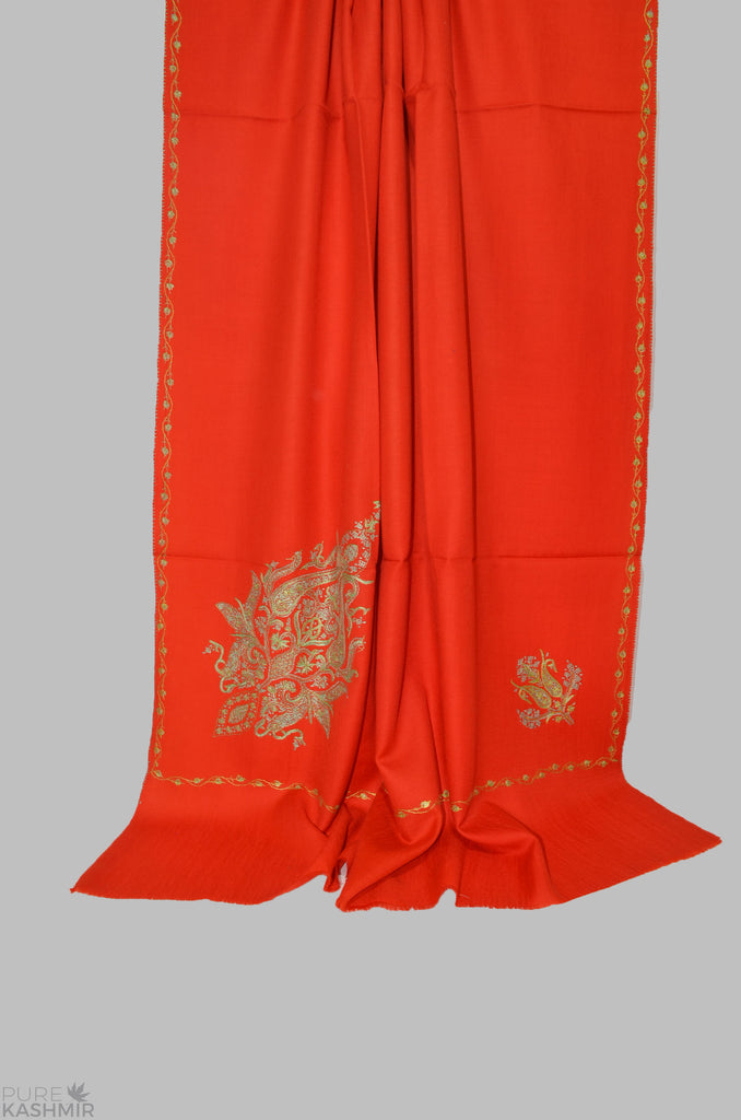 Red Cone Motif Merino Sozni Hand Embroidery Shawl