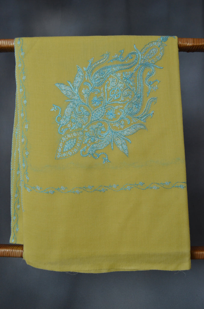 Yellow Cone Motif Merino Sozni Hand Embroidery Scarf