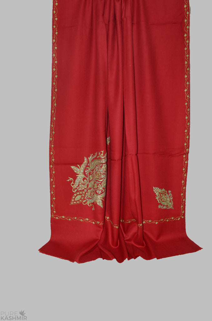 Red Cone Motif Merino Sozni Hand Embroidery Shawl