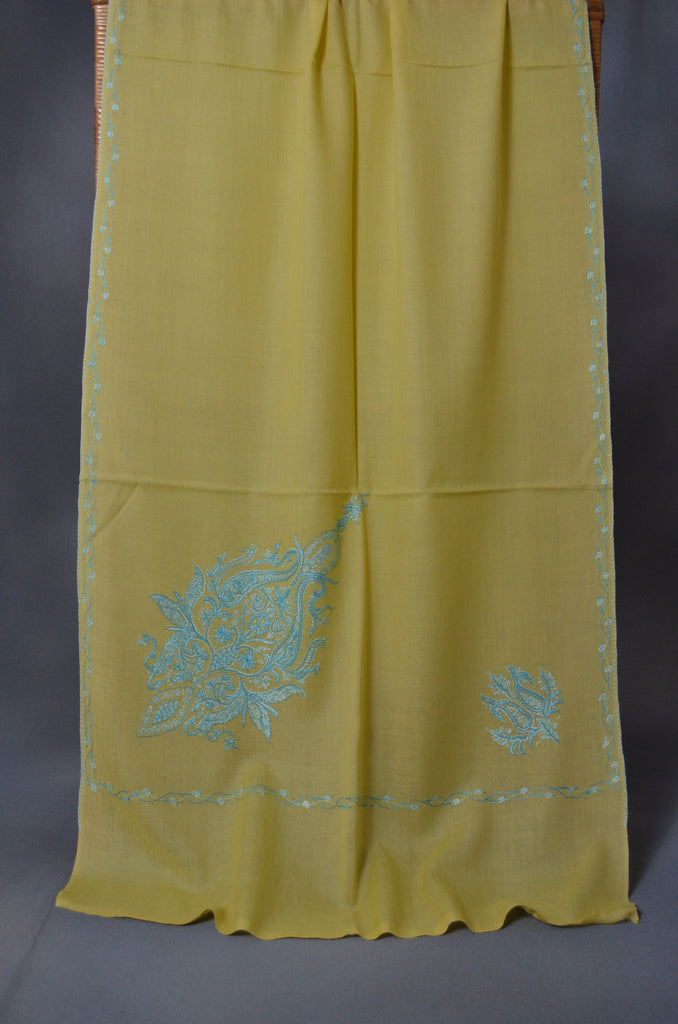 Yellow Cone Motif Merino Sozni Hand Embroidery Scarf