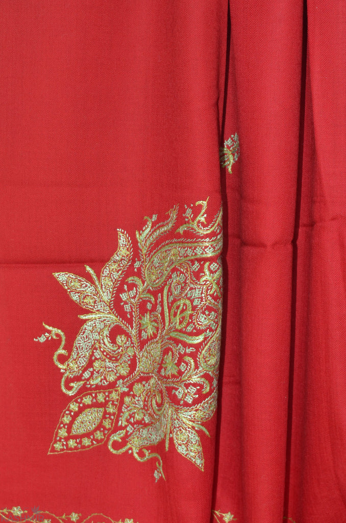 Red Cone Motif Merino Sozni Hand Embroidery Shawl
