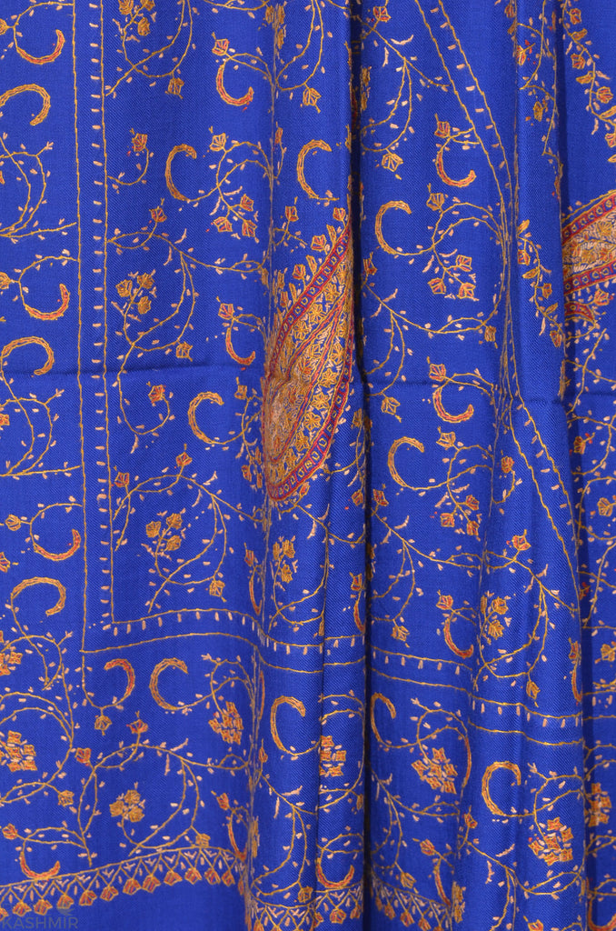 Royal Blue Jali Merino Sozni Hand Embroidery Shawl