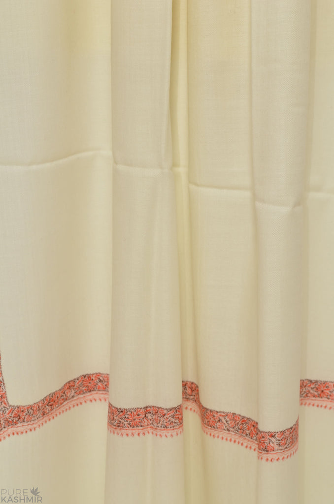 Ivory Hashidar Merino Sozni Hand Embroidery Shawl