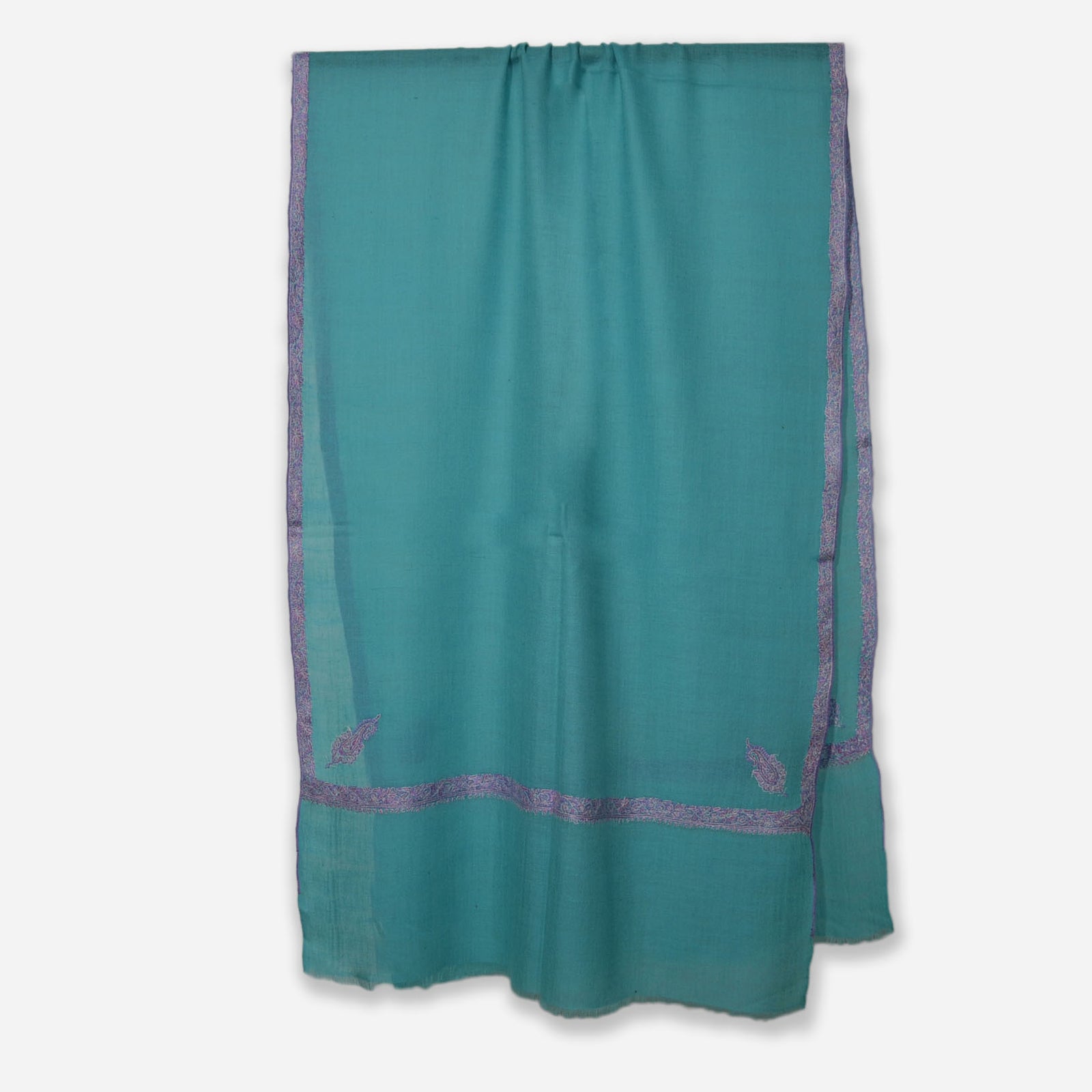 Aqua Green Border Embroidery Pashmina Cashmere Scarf