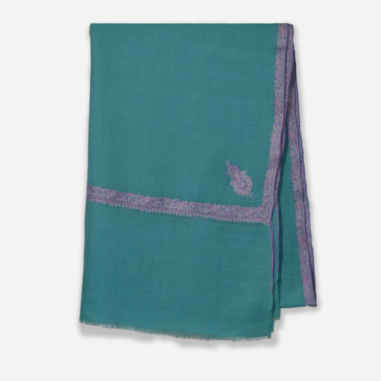 Aqua Green Border Embroidery Pashmina Cashmere Scarf