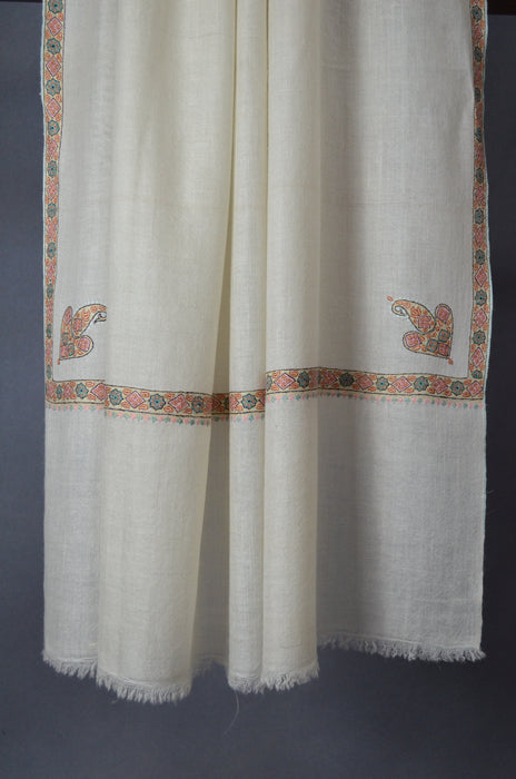 Ivory Border Embroidery Cashmere Pashmina Shawl
