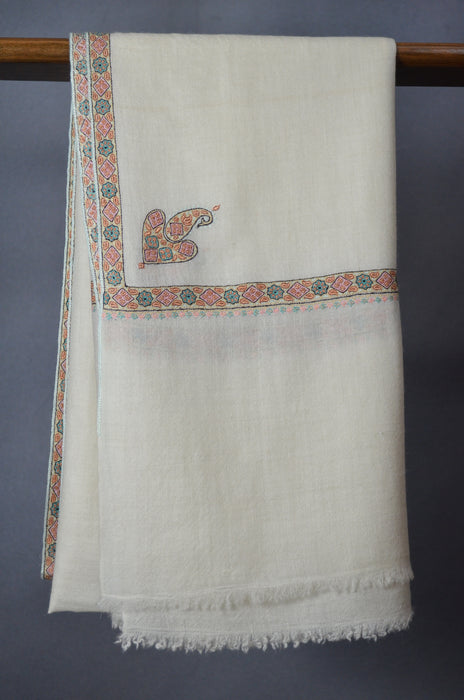 Ivory Border Embroidery Cashmere Pashmina Shawl