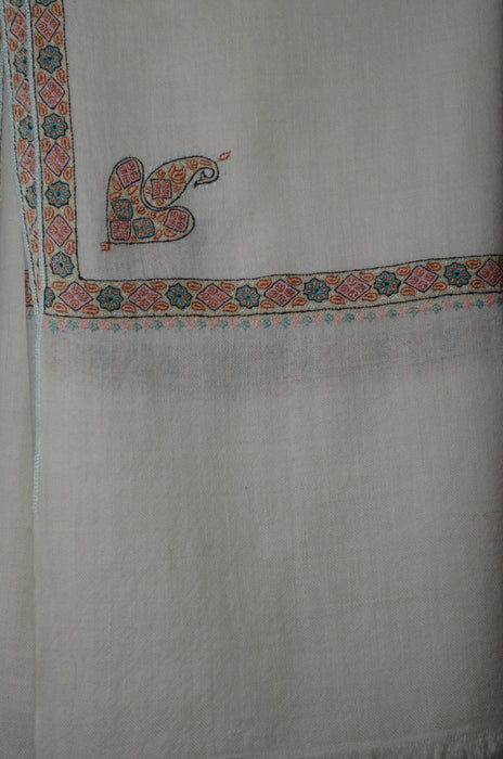 Ivory Border Embroidery Cashmere Pashmina Shawl