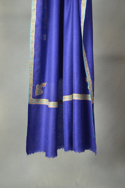Navy Blue Border Embroidery Cashmere Pashmina Shawl