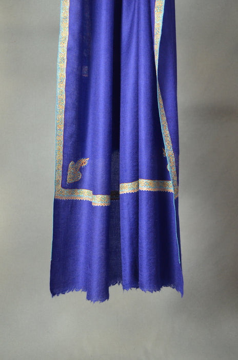 Navy Blue Border Embroidery Cashmere Pashmina Shawl