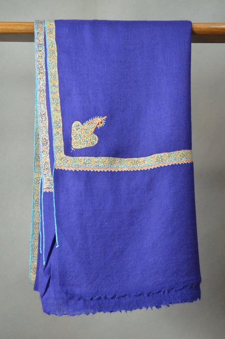 Navy Blue Border Embroidery Cashmere Pashmina Shawl