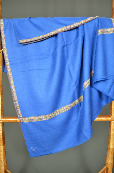 Royal Blue Border Embroidery Cashmere Pashmina Shawl