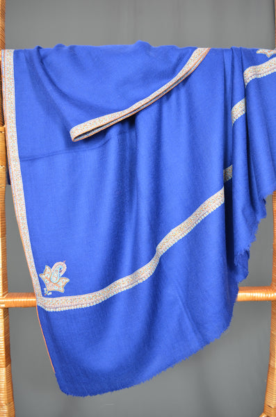 Blue Border Embroidery Cashmere Pashmina Shawl