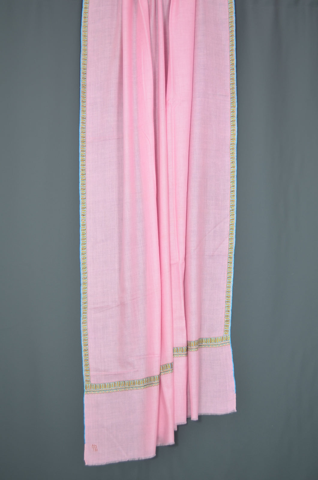 Baby Pink Border Embroidery Cashmere Pashmina Shawl