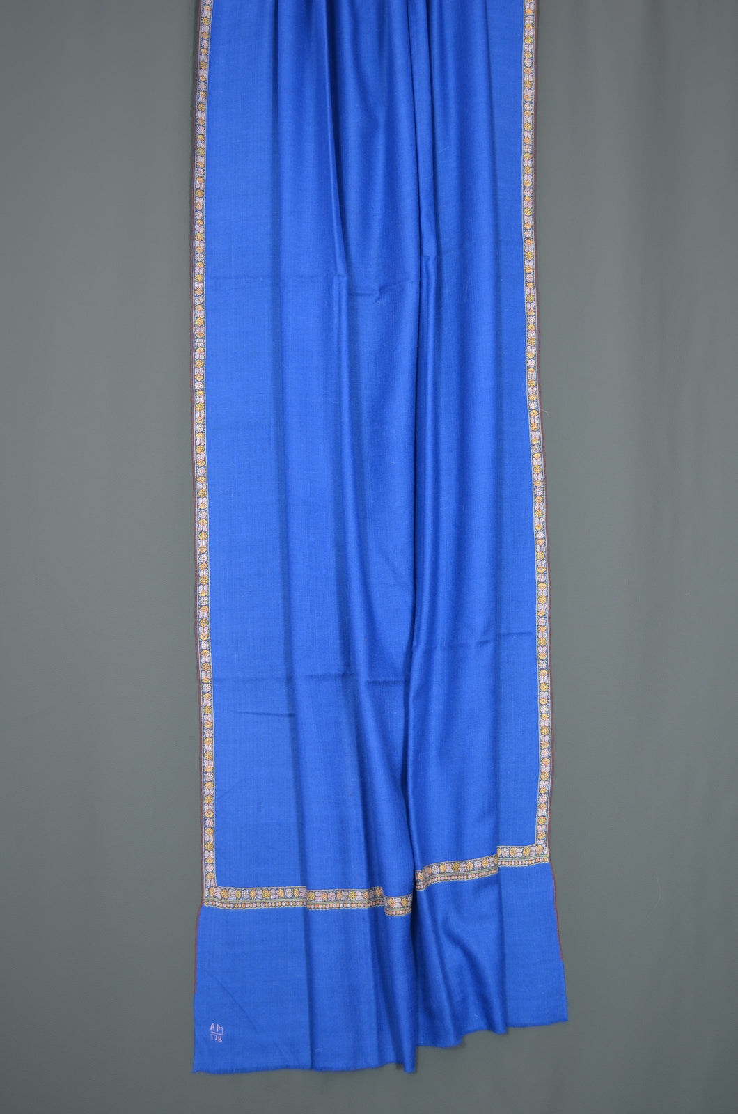 Royal Blue Border Embroidery Cashmere Pashmina Shawl